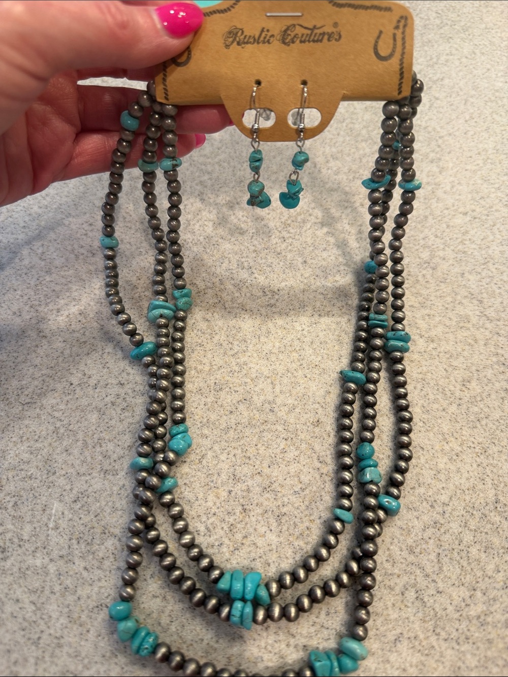 Multi-Strand Turquoise & Silver Necklace with Earrings